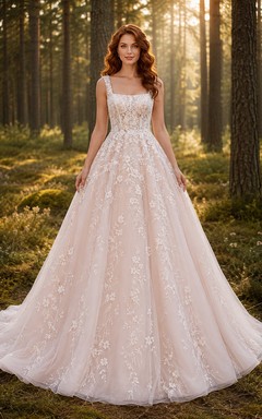 Ballkleid mit quadratischem Ausschnitt und Spitze für die Hochzeit