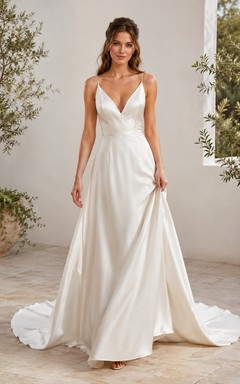 Halter Sheath Draped Sweep Train Bridal Wedding Dress Formal