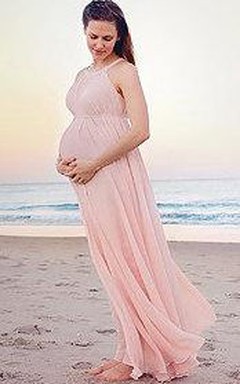 Chiffon Pink Long Beach Bridesmaid Dress