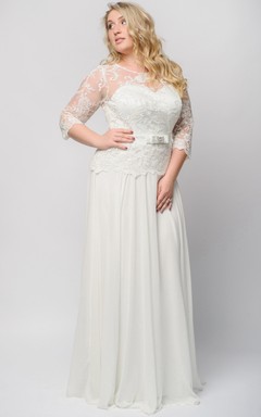 Robe longue empire bateau 3 Empire en mousseline de soie et dentelle illusion