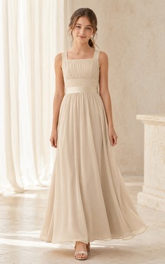 Junior-Brautjungfernkleid A-Linie, eckig, ärmellos, gerafft, schlicht und elegant