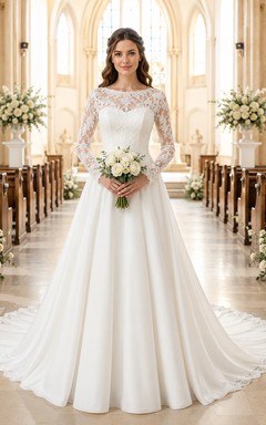Modest Church Long Sleeve Lace Ball Gown Wedding Dress