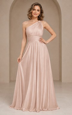 Blush One Shoulder Pleated Chiffon A Line Formal Dress