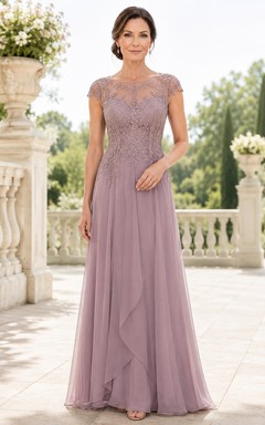 Mauve Lace Bodice Chiffon A-Line Mother Dress