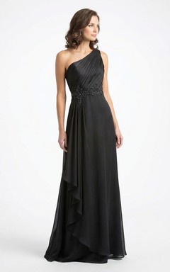 Einseitig schulterfreies, gerüschtes Brautmutterkleid