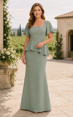 Salbeigrünes Meerjungfrauen-Kleid mit eckigem Ausschnitt aus Stretch-Satin
