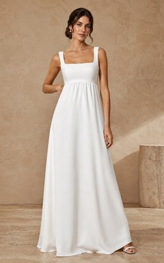 Simple Empire Square Neck Sleeveless Floor-Length Civil Courthouse Wedding Dress