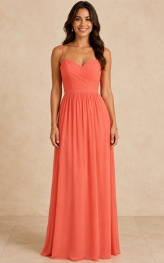 Coral Spaghetti Sweetheart A-Line Chiffon Bridesmaid Dress
