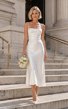 Vestido de novia midi de satén con tirantes finos para juzgado.