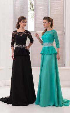 A-Linien-Kleid aus Chiffon mit Kristallverzierungen, Rüschen und Reißverschluss