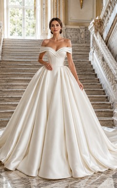 Robe de mariée en satin, robe de bal, épaules dénudées, traîne courte