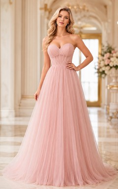 Blush Strapless Sweetheart Tulle A-Line Formal Dress