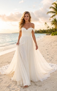 Off-the-Shoulder A-Line Beach Wedding Dress