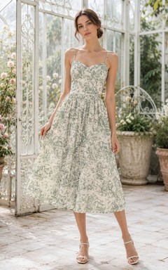 Vestido midi verde de tirantes finos para fiestas en el jardín