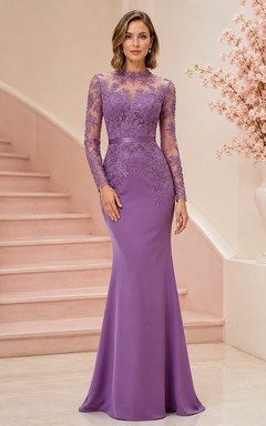 Wisteria Lace Bateau Neck Long Sleeve Mermaid Prom Formal Gown