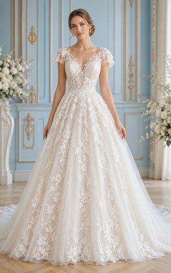 A-Linien-Brautkleid mit Bolero und Schleppe, festlich