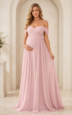 Maternity Empire Formal Off-shoulder A-line Chiffon Floor-length Evening Dress