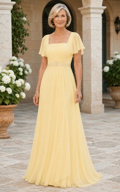 Daffodil Chiffon-Kleid in A-Linie mit eckigem Ausschnitt für Mütter