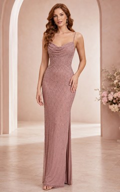 Abendkleid aus Satin in Altrosa mit Spaghettiträgern