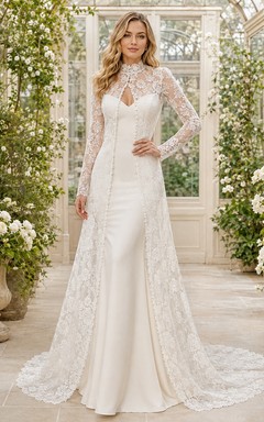 Square Romantic Neck Long Sleeve Bridal Classic Wedding Dress A-Line Lace