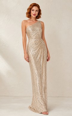 Champagne One Shoulder Sequin Sheath Evening Dress