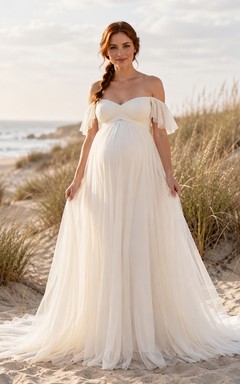 Maternity Wedding Dress Off Shoulder Sweetheart Simple Beach Bridal Gown