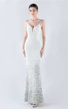 Samtiger, farbverlaufender, perlenbesetzter, sexy Strumpfhalter-Abendkleid