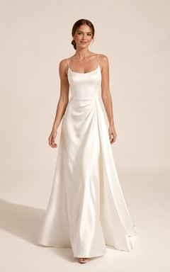 Schlichtes Brautkleid aus Satin mit Spaghettiträgern und A-Linien-Schnitt