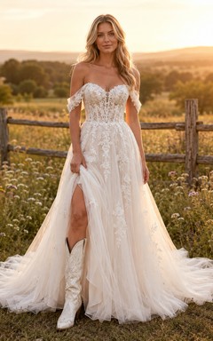 Robe de mariée de maternité, col V, manches longues en dentelle, coupe trapèze avec traîne