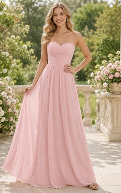 Strapless Sweetheart Blushing Pink Chiffon A-line Bridesmaid Evening Dress