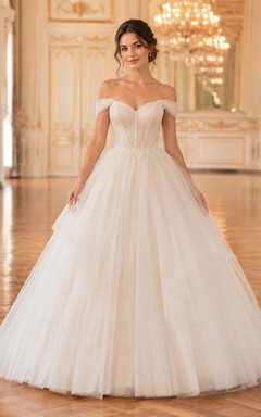 Vestido de novia de gala de tul con hombros descubiertos para mujeres de baja estatura