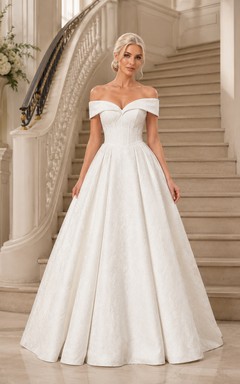 Robe de bal Satin Grandeur longue jusqu'au sol, épaules dénudées, manches courtes, robe de mariée de luxe