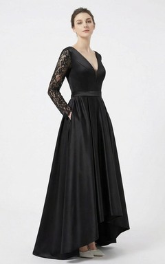 Long Sleeve High-Low Evening Prom Guest Dress
