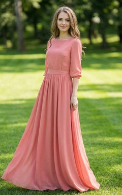 Vestido de gasa color melocotón para la madre de la novia