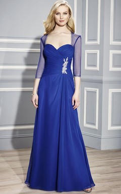 Robe de mère de la mariée en jersey à manches 3-4 et décolleté croisé en forme de cœur