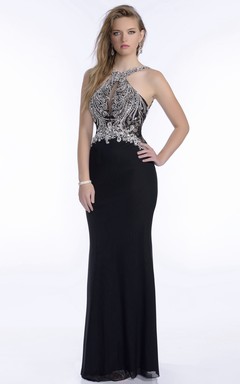 Sheath Chiffon Sleeveless Prom Dress With Sophisticated Beaded Bodice