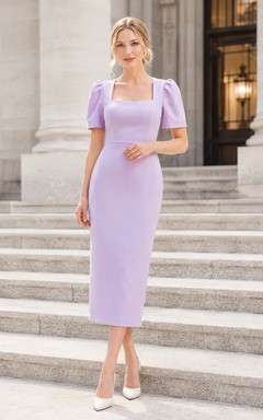 Vestido de novia ajustado de cuello cuadrado y mangas abullonadas de Lavender Courthouse