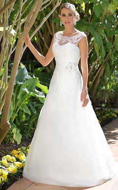 Maxi Scoop Floral Satin Wedding Dress With Appliques