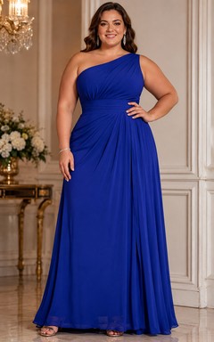 Robe de soirée asymétrique en mousseline bleu roi grande taille