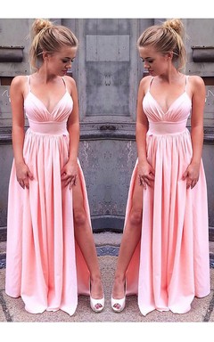 Ärmelloses A-Linien-Kleid aus Satin mit Spaghettiträgern und Reißverschluss