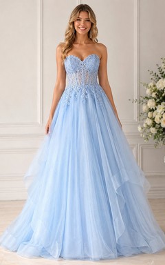 Princess Ball Gown Sweetheart Tulle Quinceanera Dress with Appliques