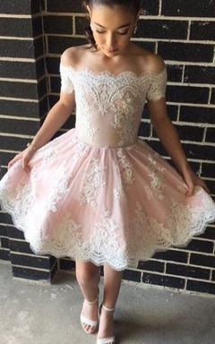 Robe de bal de promo sans manches en dentelle, coupe trapèze, épaules dénudées, fermeture éclair, longueur genou