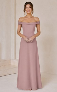 Dusty Rose Off-the-Shoulder A-Line Bridesmaid Dress