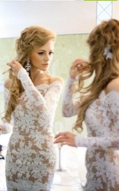 Nude Color Mermaid Lace Evening Dresses