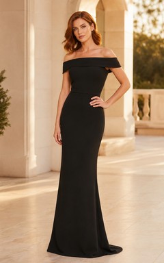 Black Off Shoulder Crepe Mermaid Formal Dress
