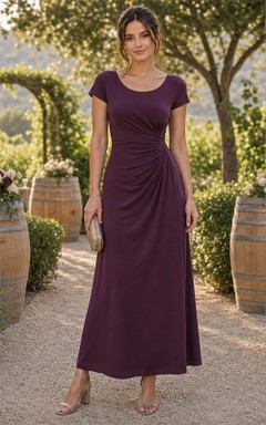 Plum Scoop Neck Short Sleeve A-Line Dress