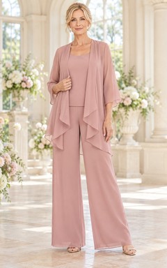 Dusty Rose Three-quarter Sleeve Waterfall Jacket Wide Leg Mother Pantsuit