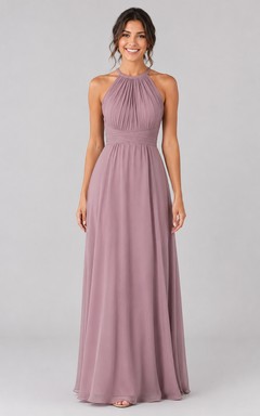 Dusty Rose High Neck Chiffon A-Line Bridesmaid Dress