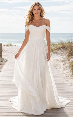 Robe de mariée de plage en mousseline de soie, coupe trapèze, bustier, longueur au sol