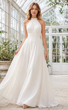 Bridal Romantic Strappy Satin Sleeveless A-Line Sweep-Train Wedding Dress